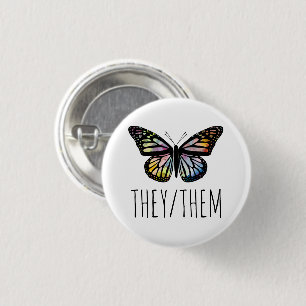 THEY/THEM Pronouns Watercolor Butterfly  3 Cm Round Badge