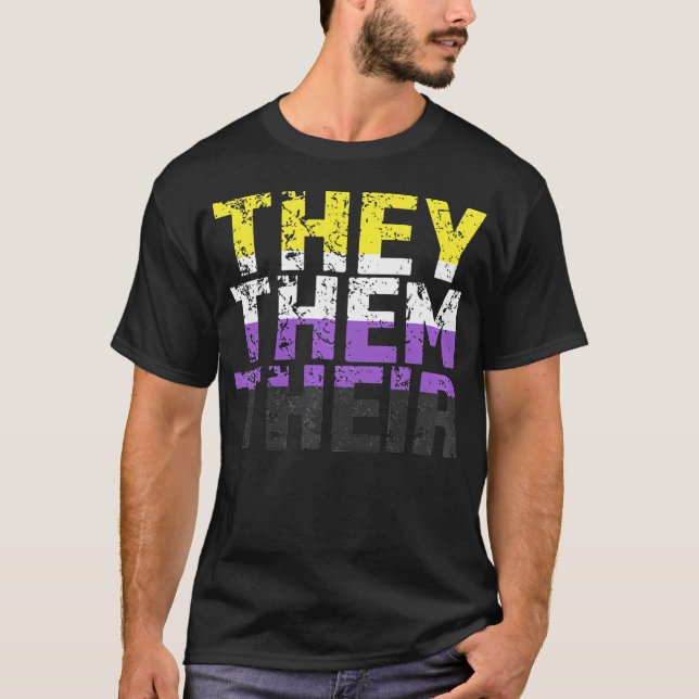 They Them Their Agender Non Binary Pride Pronouns T-Shirt (Front)