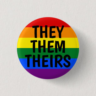 they/them/theirs pronouns rainbow pride flag 3 cm round badge