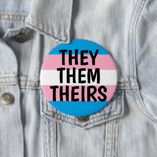 they/them/theirs pronouns trans pride flag 10 cm round badge
