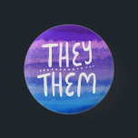 THEY/THEY Pronouns Colourful Handletter Watercolor 3 Cm Round Badge<br><div class="desc">Decorate your outfit with this cool art button. Makes a great  gift! You can customise it and add text too. Check my shop for lots more colours and patterns! Let me know if you'd like something custom too.</div>