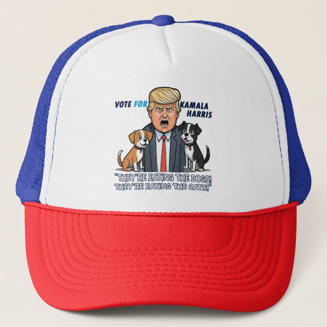 They're Eating The Dogs Funny Trump Kamala 2024 Trucker Hat (Front)