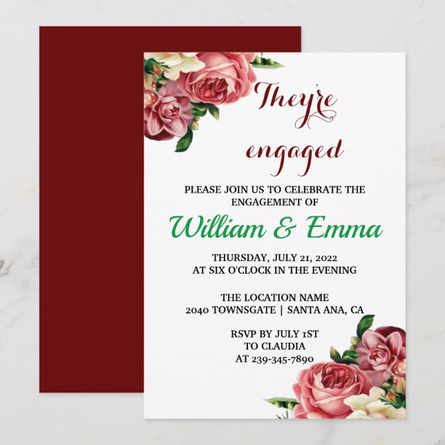 They're Engaged Blush Roses Floral Engagement Announcement (Front/Back)