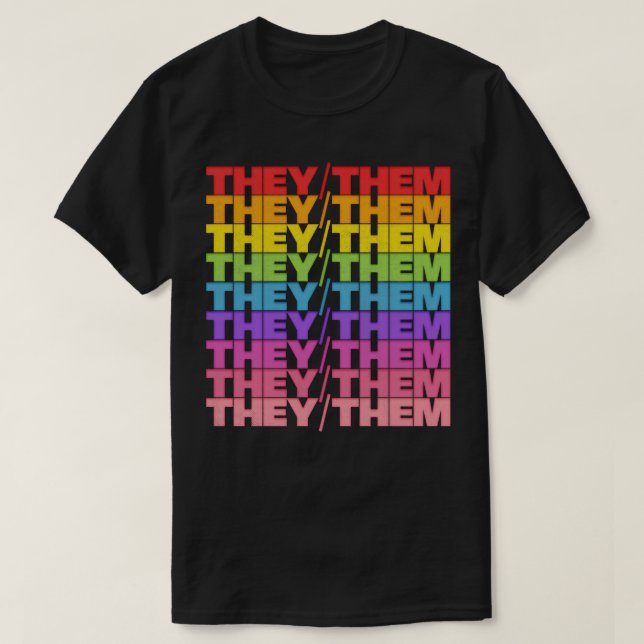 TheyThem Pronouns Retro Style Rainbow Design 1 T-Shirt (Design Front)