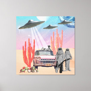 They've Landed UFO Desert Cactus Surreal Collage Canvas Print
