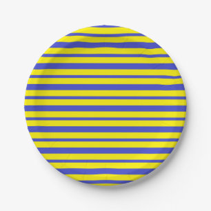 Thick and Thin Blue and Yellow Stripes Paper Plate
