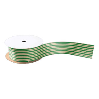Thick and Thin Dark Green and Beige Stripes Satin Ribbon