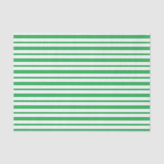 Thick and Thin  Green and White Stripes Tissue Paper (Front)