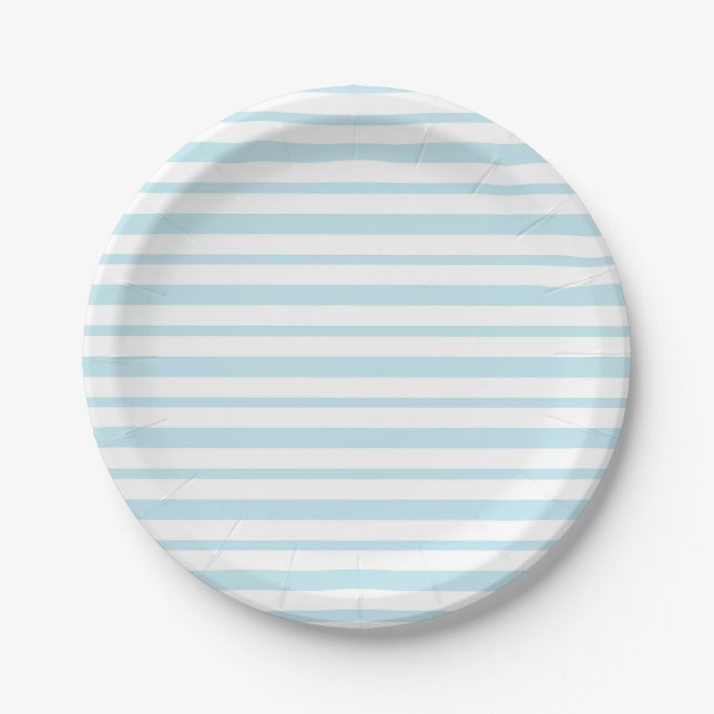 Thick and Thin Pastel Blue and White Stripes Paper Plate (Front)