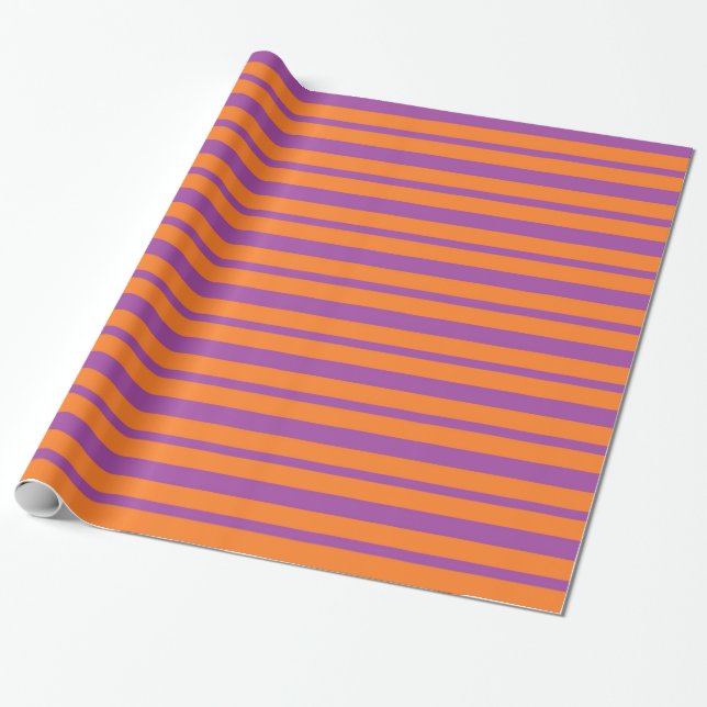 Thick and Thin Purple and Orange Stripes Wrapping Paper (Unrolled)