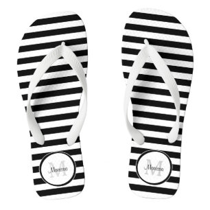 Thick Black and White Stripes With Simple Name Thongs