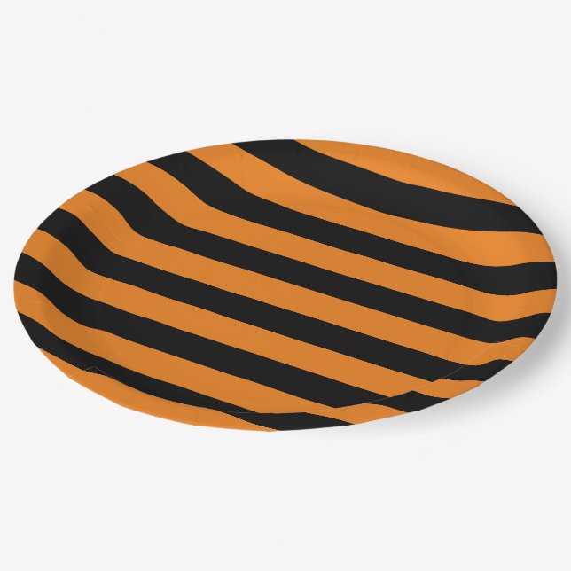 Thick Bold Orange and Black Stripes Paper Plate (Angled)
