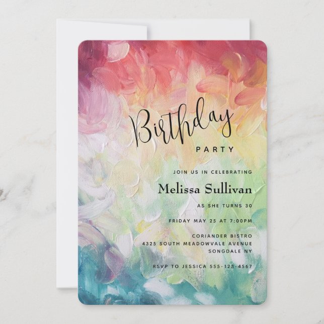 Thick Brush Strokes Painted Abstract Birthday Invitation (Front)