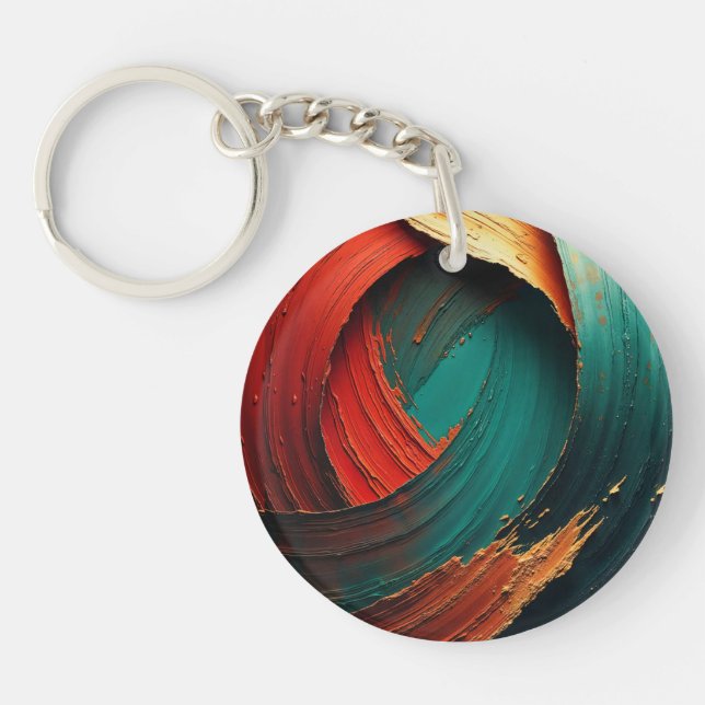Thick Impasto Oil Painted Abstract Key Ring (Front)
