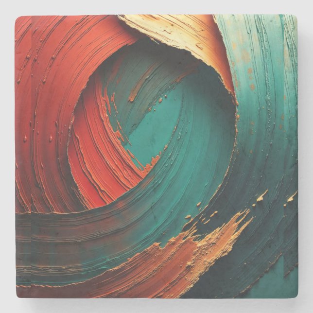 Thick Impasto Oil Painted Abstract Stone Coaster (Front)