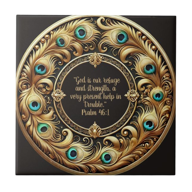 Thick Peacock Feather Frame Bible Verses  Ceramic Tile (Front)