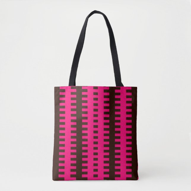 Thick Pink and Black Zipper Pattern Tote Bag (Front)