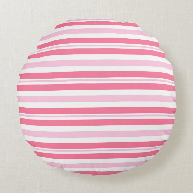 Thick Pink Stripes Round Cushion (Front)
