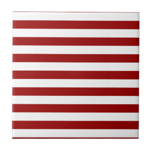 Thick Red and white lines, geometric pattern Ceramic Tile