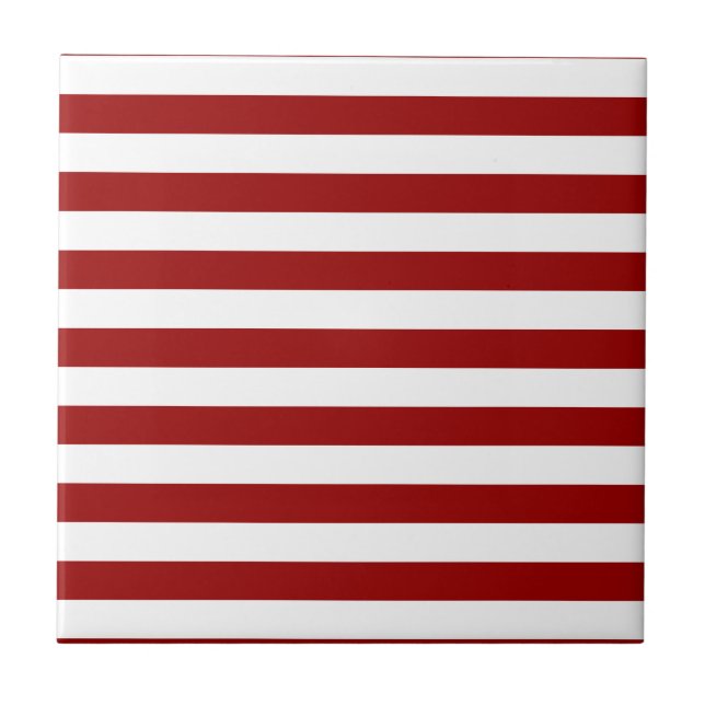 Thick Red and white lines, geometric pattern Ceramic Tile (Front)