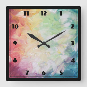 Thick Textured Abstract Paint Square Wall Clock