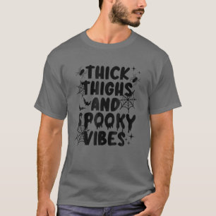 Thick Thighs And Spooky Vibes Bat Halloween T-Shirt