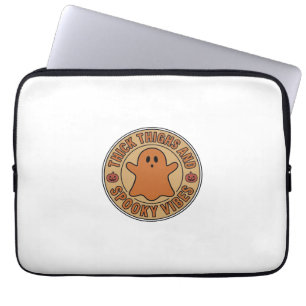 Thick Thighs and Spooky Vibes Ghost Halloween Tee_ Laptop Sleeve