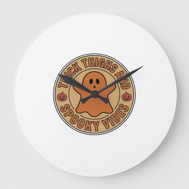 Thick Thighs and Spooky Vibes Ghost Halloween Tee_ Large Clock (Front)