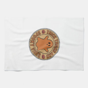 Thick Thighs and Spooky Vibes Ghost Halloween Tee_ Tea Towel