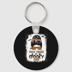 Thick Thighs And Spooky Vibes Halloween Messy Bun Key Ring