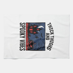 Thick Thighs And Spooky Vibes Halloween Shirt Desi Tea Towel