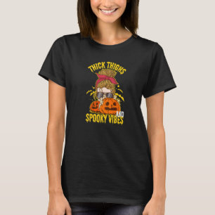 Thick Thighs And Spooky Vibes Messy Bun Women Hall T-Shirt