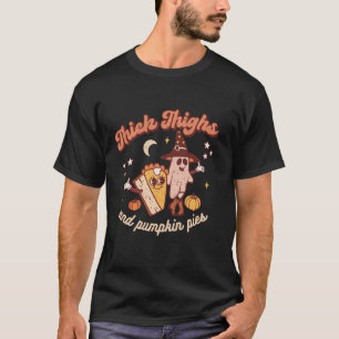 Thick Thighs & Pumpkin Pies Funny Retro Fall Seaso T-Shirt