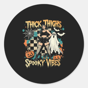 Thick Thighs Soky Vibes Funny Ghost Halloween  Classic Round Sticker