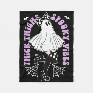 Thick Thighs Spooky Vibes Cute Ghost Halloween Ts Fleece Blanket