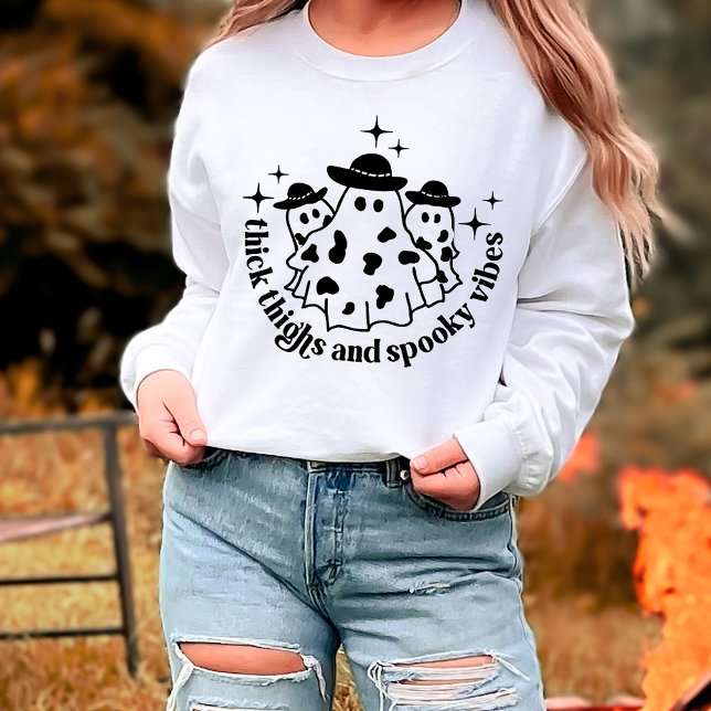 Thick Thighs & Spooky Vibes Ghost Halloween Sweatshirt (Creator Uploaded)