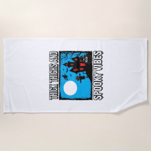 Thick Thighs Spooky Vibes Halloween Shirt Design_1 Beach Towel