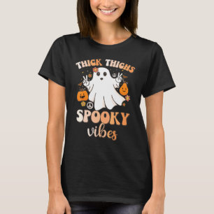 Thick Thighs Spooky Vibes Spooky cute ghost Retro T-Shirt