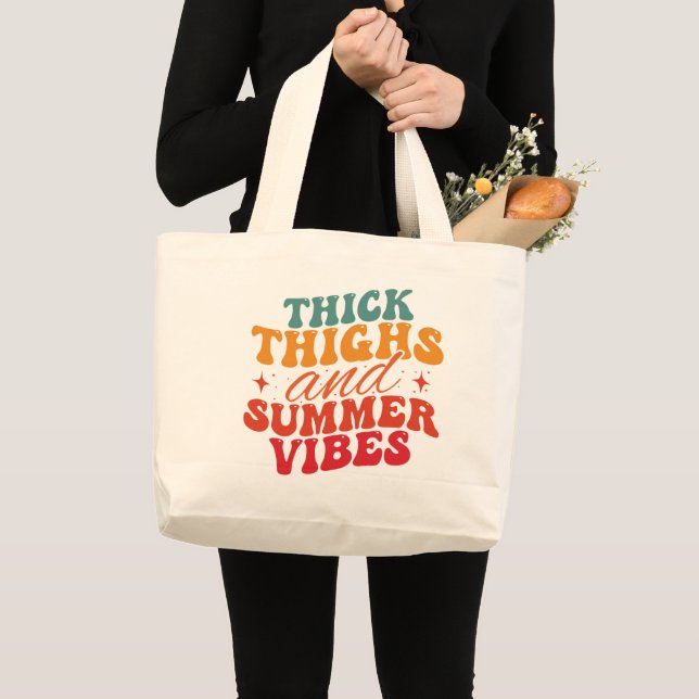Thick Thighs & Summer Vibes Beach Grocery  Large Tote Bag (Front (Product))