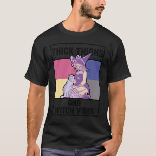 Thick Thighs Witch Vibes Halloween Hat Witch Costu T-Shirt