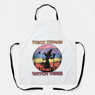 Thick Thighs Witch Vibes Halloween Pumpkin Silhoue Apron