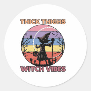 Thick Thighs Witch Vibes Halloween Pumpkin Silhoue Classic Round Sticker