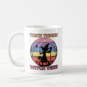 Thick Thighs Witch Vibes Halloween Pumpkin Silhoue Coffee Mug