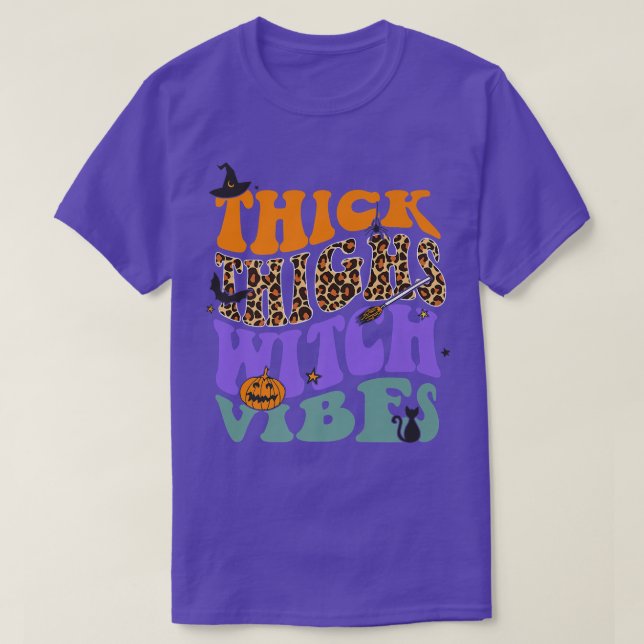 Thick Thighs Witch Vibes Leopard Pumpkin Witch Hat T-Shirt (Design Front)