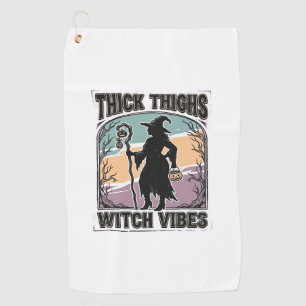 Thick Thighs Witch Vibes Vintage Halloween Tee_1 Golf Towel