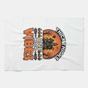 Thick Thighs Witchy Vibes Halloween Shirt Design_1 Tea Towel
