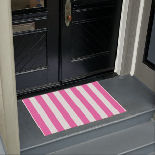 Thick Vertical Stripes Hot Pink And White Striped Doormat