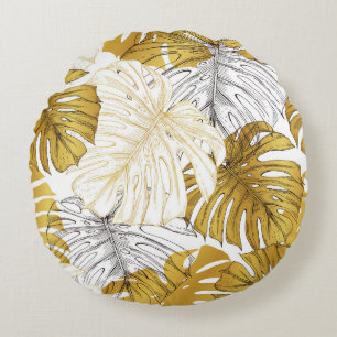 Thickets from a monstera plant. Image of golden an Round Cushion