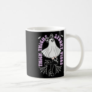 Thighs Spooky Vibes Cute Ghost Halloween Bats Bow Coffee Mug