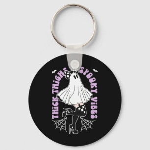 Thighs Spooky Vibes Cute Ghost Halloween Bats Bow  Key Ring